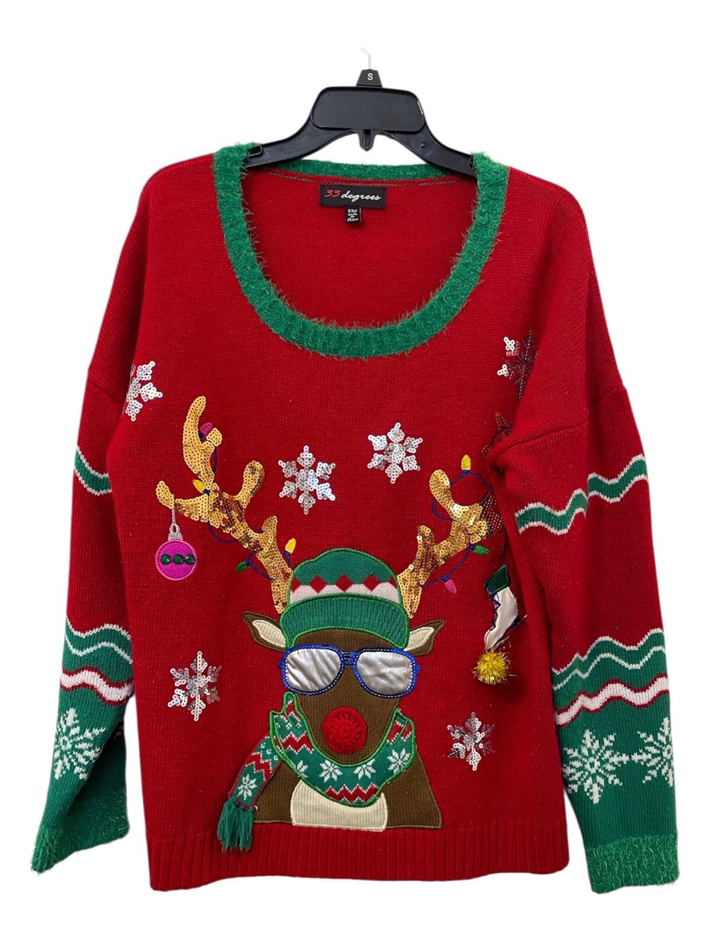 33 Degrees Women's Red Christmas Reindeer Ugly Sweater, XXL